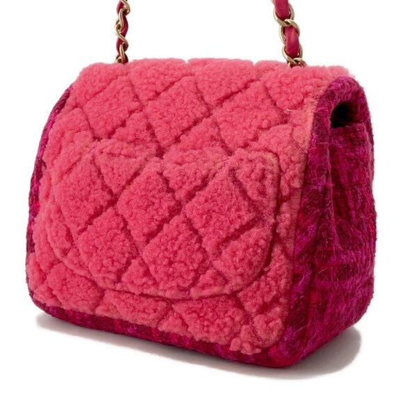 CHANEL Mini Matelasse ChainShoulder Size Mini Tweed/Boa Red/Pink - Picture 2 of 14